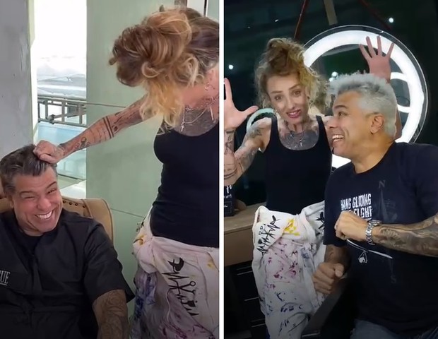 Antes e depois; Maurício Mattar por transformação com a hairstylist Gue Oliveira (Foto: Divulgação/Gue Art Concept)