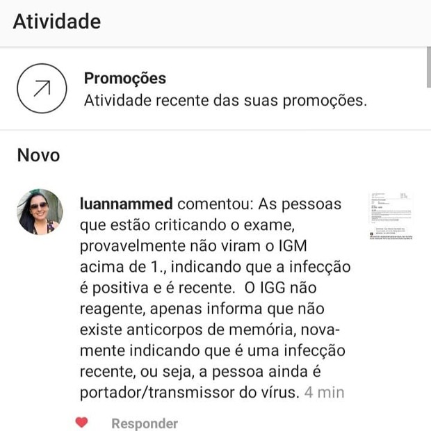 Após ser acusada de mentir resultado, Flavia Pavanelli posta exame para provar que está com o novo coronavírus e biomédica explica resultado (Foto: Reprodução/Instagram)