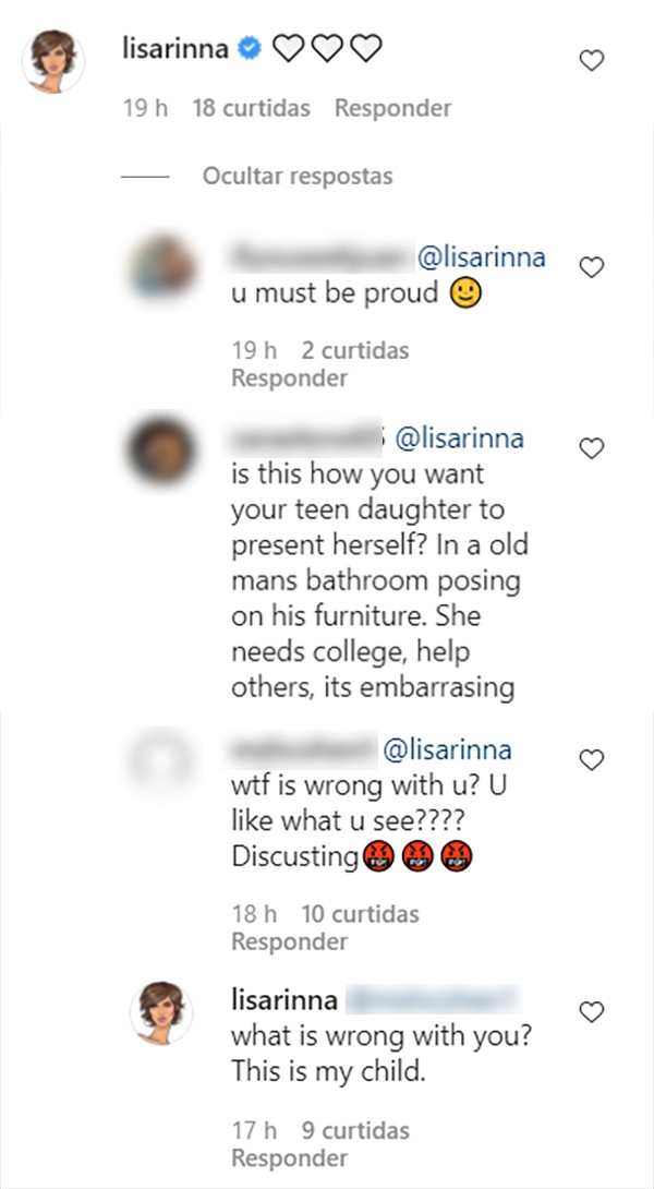Lisa Rinna rebate seguidor que desaprovou fotos da filha dela usando lingerie (Foto: Reprodução / Instagram)