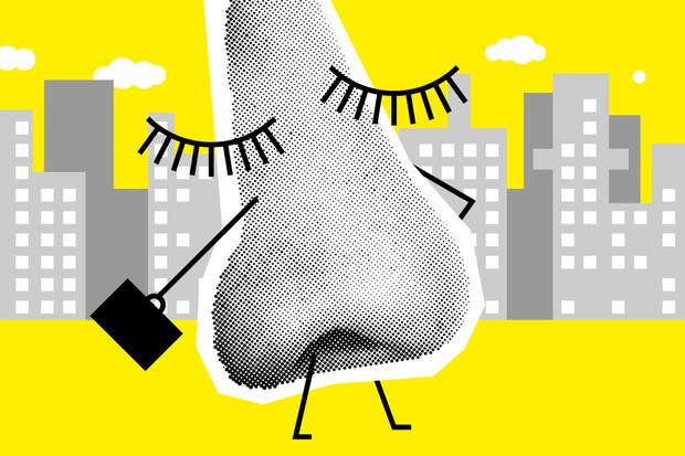 Human Nose Like Worker Is Going To Work. Vector Collage Illustration Against The Background Of The City (Foto: Getty Images/iStockphoto)