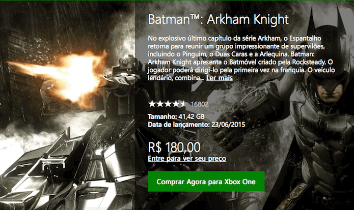Batman: Arkham Knight: valor da versão de console é maior em comparação ao PC (Foto: Reprodução/Victor Teixeira)
