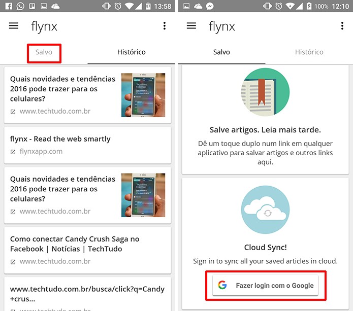Usuário pode sincronizar conteúdo do Flynx com outros aparelhos Android (Foto: Reprodução/Elson de Souza)