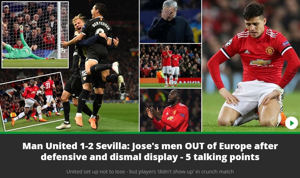 Daily Mirror: "Homens de JosÃ© fora da Europa depois de uma atuaÃ§Ã£o defensiva e depressiva" (Foto: ReproduÃ§Ã£o/Daily Mirror)
