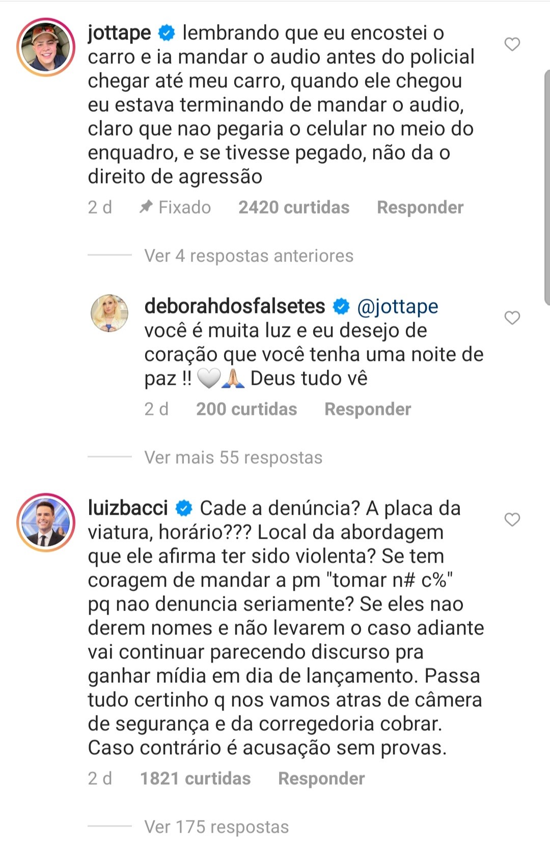 Jottapê explica agressão e Luiz Bacci critica  (Foto: Reprodução / Instagram )