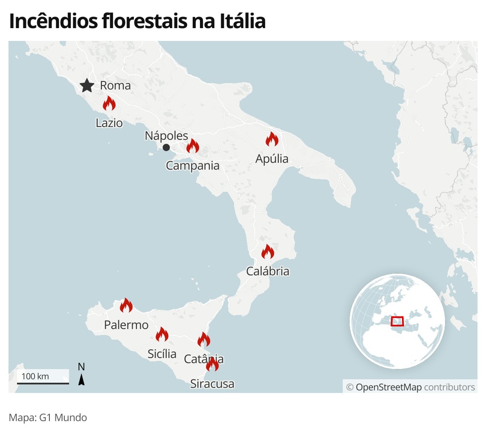 Incêndios florestais na Itália — Foto: G1 Mundo