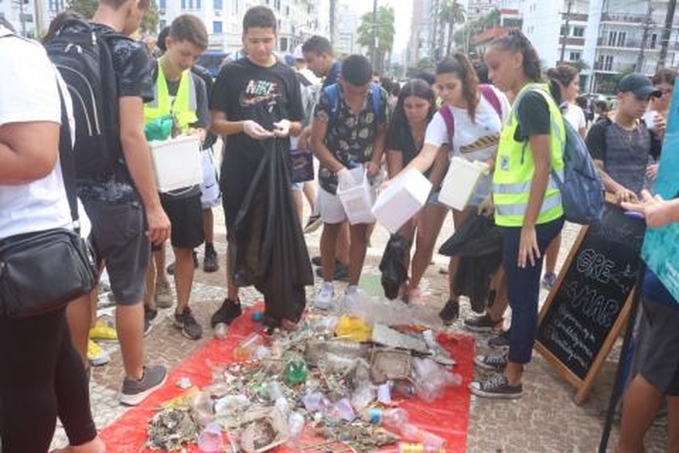 Grupo de Voluntários percorre as praias de Santos em mutirão que recolheu 268 kg de lixo. — Foto: Divulgação/ Raimundo Rosa/ PMS