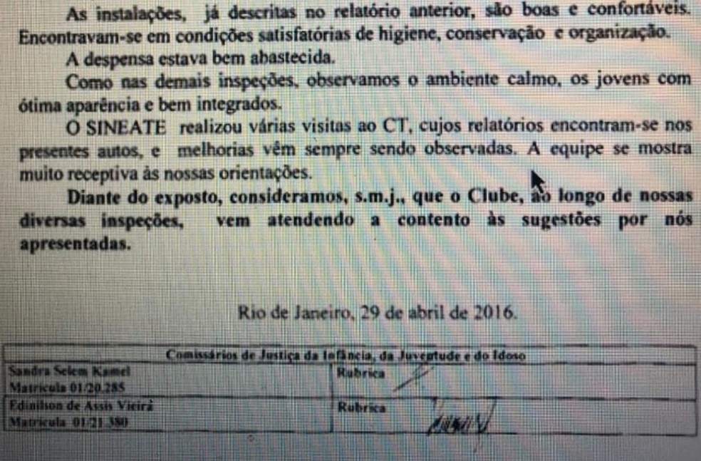 ConclusÃ£o do relatÃ³rio do Sineate feito em abril de 2016 â€” Foto: ReproduÃ§Ã£o