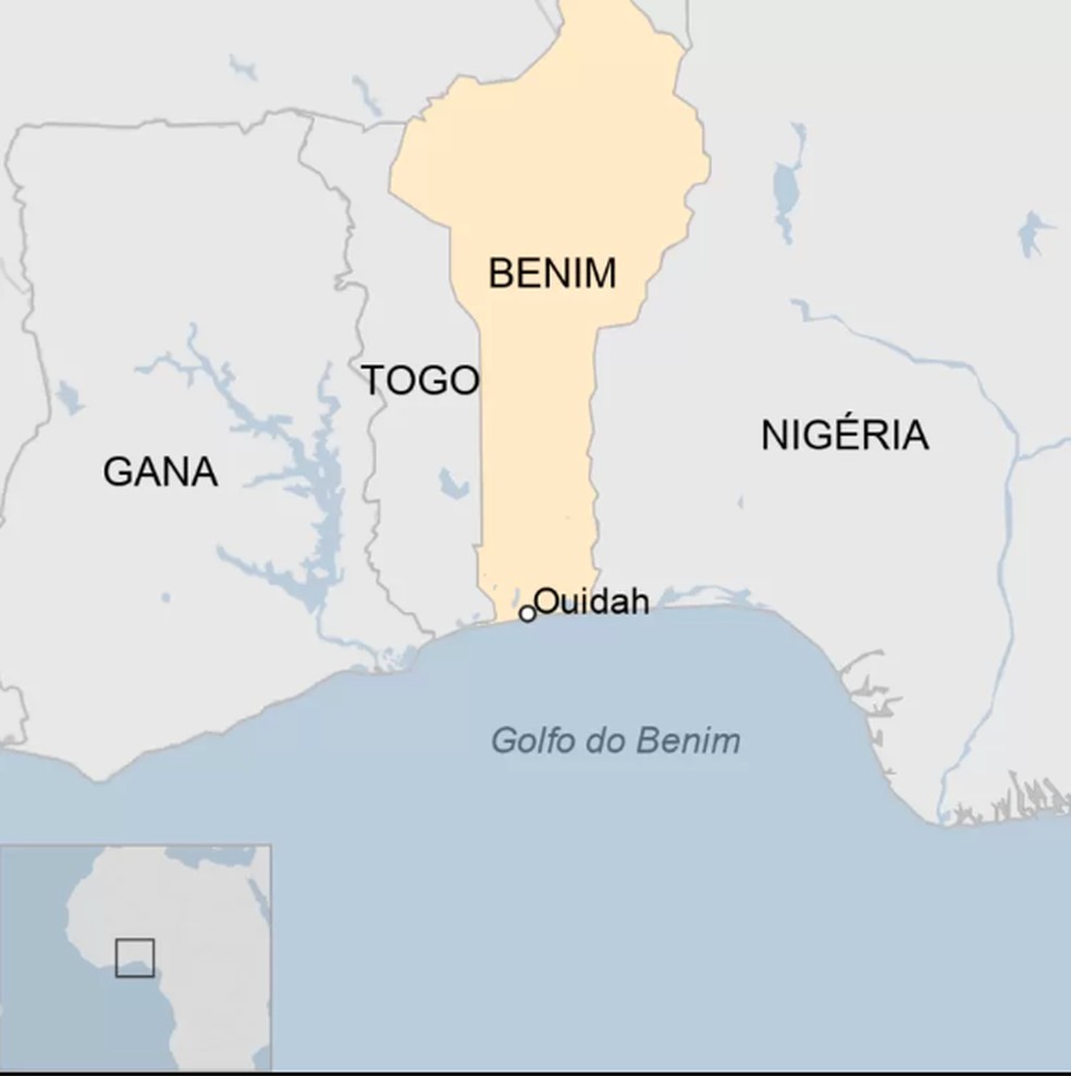 Mapa mostra localização de Ouidah. — Foto: BBC