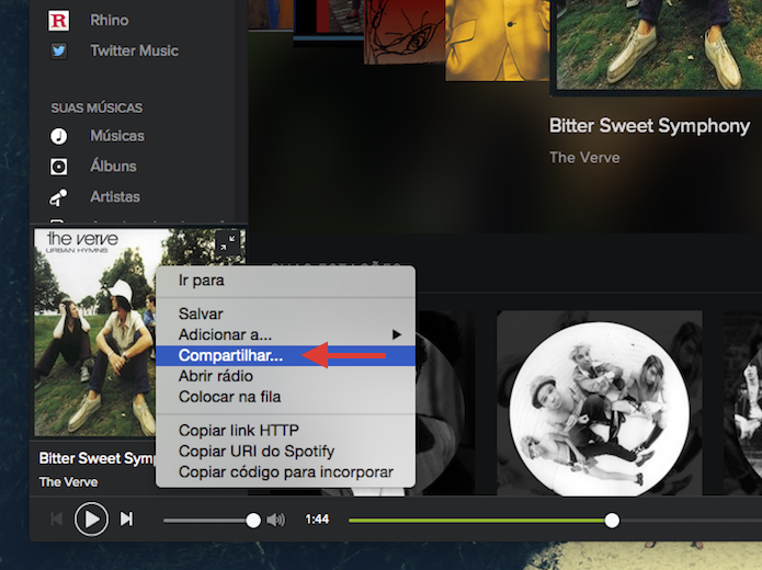 Acessando a plataforma de compartilhamento do Spotify na versão para Mac (Foto: Reprodução/Marvin Costa)