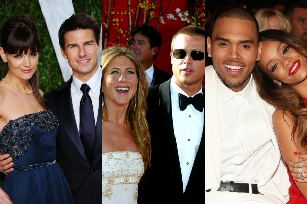 Katie Holmes e Tom Cruise, Jennifer Aniston e Brad Pitt, Chris Brown e Rihanna (Foto: Getty Images)