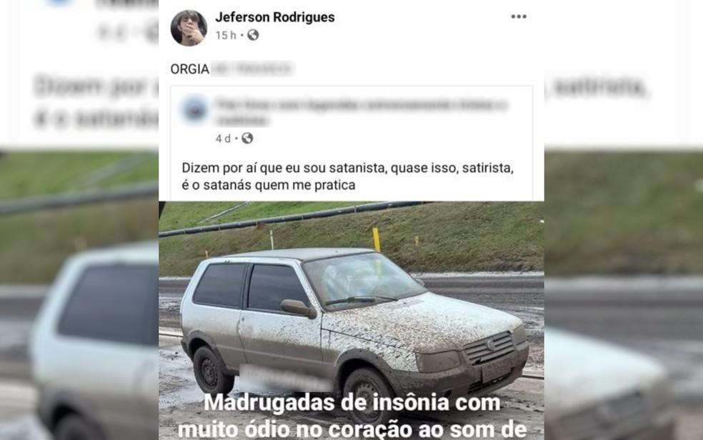 Publicação nas redes sociais de Jeferson Rodrigues dias após o crime, segundo delegado — Foto: Reprodução/Facebook