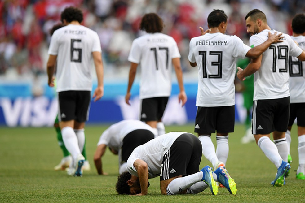 Salah comemora o gol contra a Arábia na Copa (Foto: Getty Images/Shaun Botterill)
