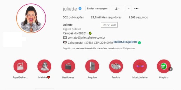 Juliette passa Sabrina Sato no Instagram (Foto: Reprodução/Instagram)