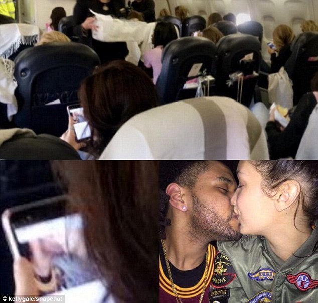 Bella Hadid foi flagrada olhando uma foto sua com o ex em avião (Foto: Reprodução)