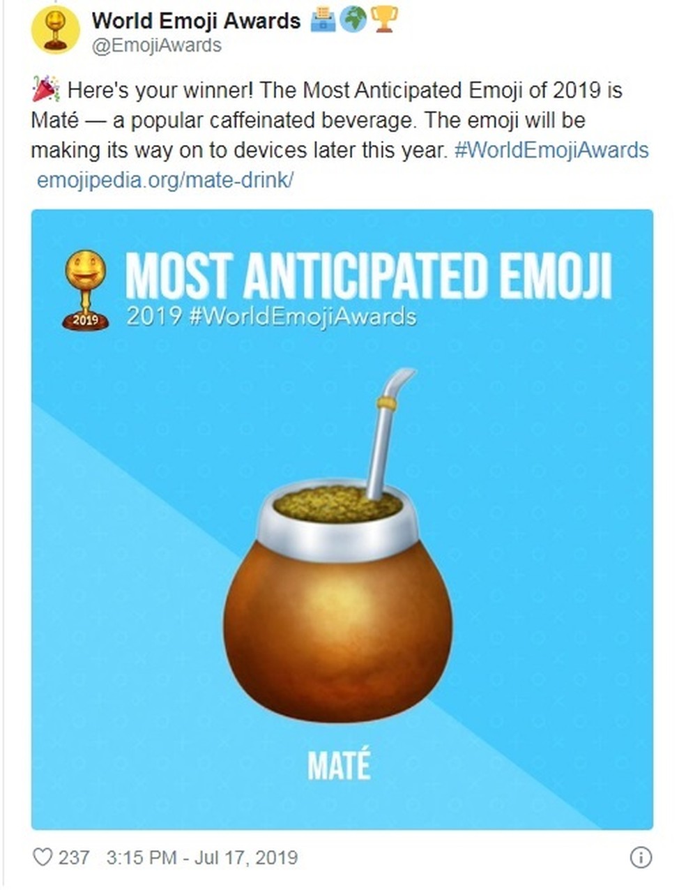 Emoji de mate foi o vencedor na votação na web — Foto: Reprodução