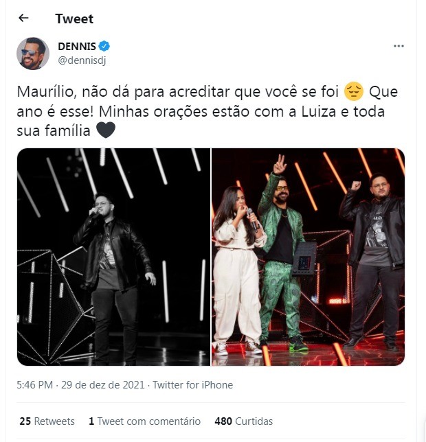 Dennis DJ lamenta morte do sertanejo Maurílio (Foto: Reprodução/Twitter)