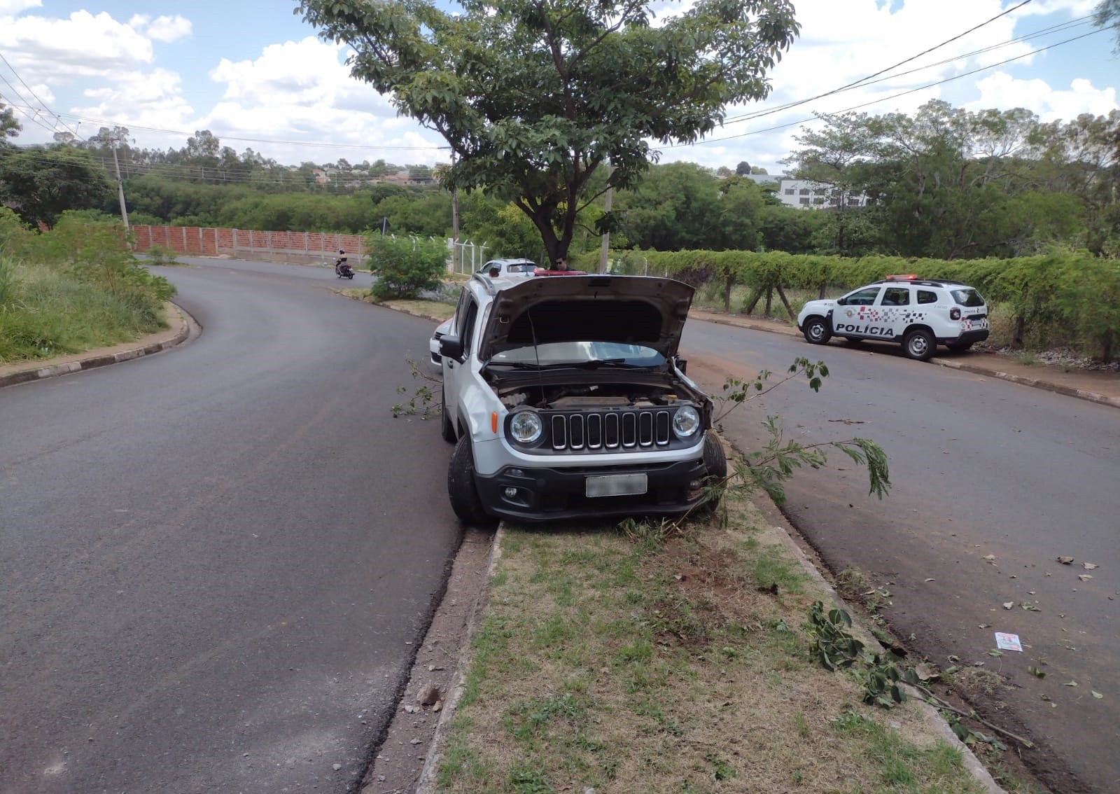 Motorista abandona veículo após invadir canteiro central e bater em árvores na Rua Jacinto Angeli 