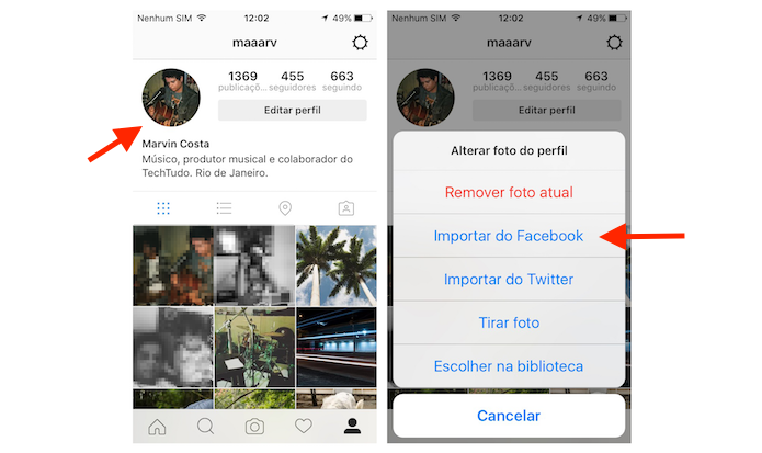 Importando a foto de perfil do Facebook para o Instagram (Foto: Reprodução/Marvin Costa)
