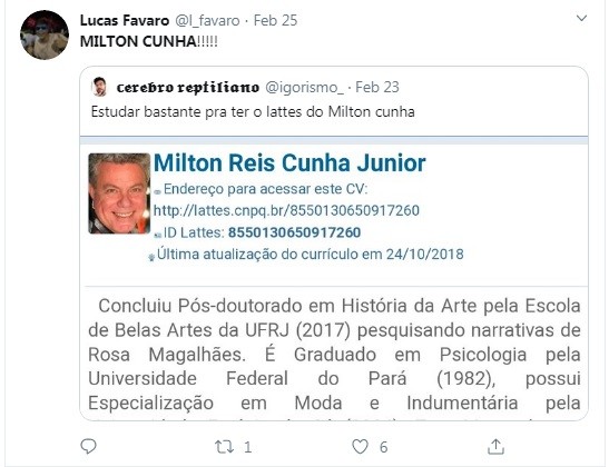 Milton Cunha é formado em Psicologia e Pós-Doutor pela UFRJ (Foto: Reprodução/Twitter)