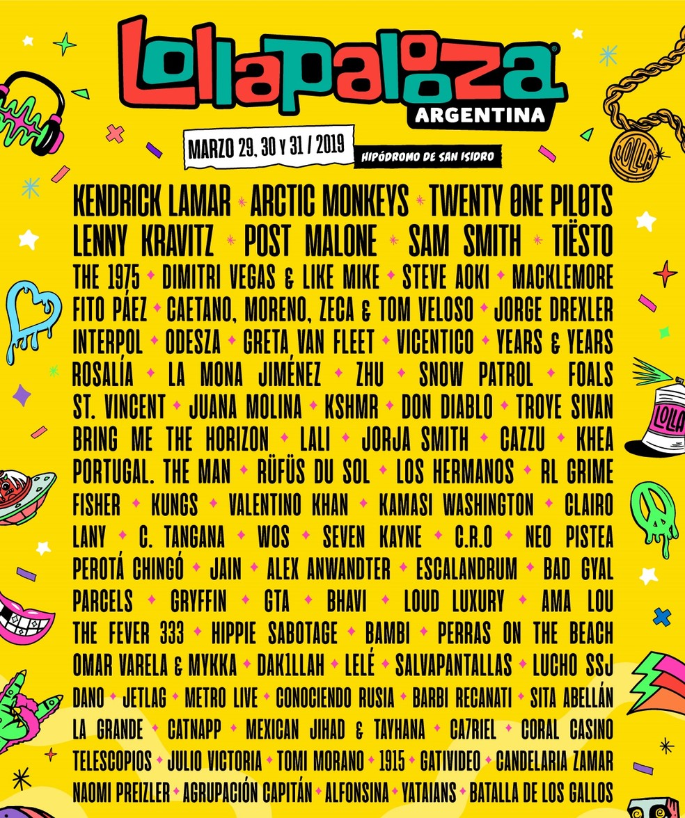 Cartaz do Lollapalooza Argentina 2019 â€” Foto: DivulgaÃ§Ã£o
