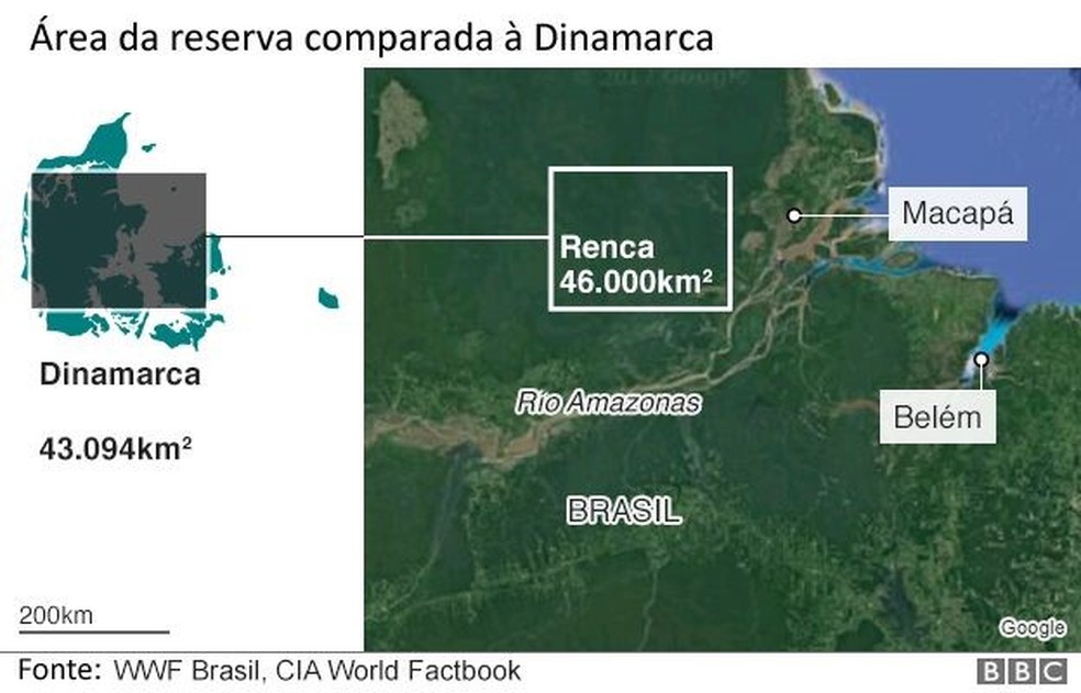 Área da reserva comparada à Dinamarca (Foto: BBC)