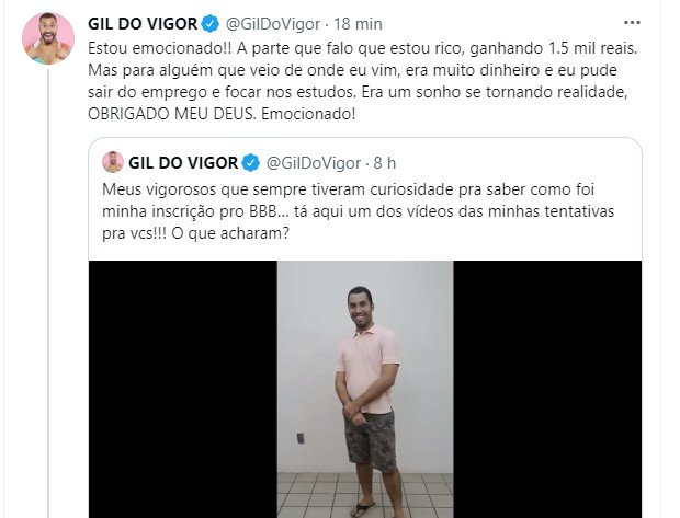 Gil do Vigor mostra vídeo de inscrição para o BBB (Foto: Reprodução/Twitter)