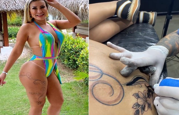 Andressa Urach termina tatuagem para cobrir cicatrizes na perna (Foto: reprodução/instagram)