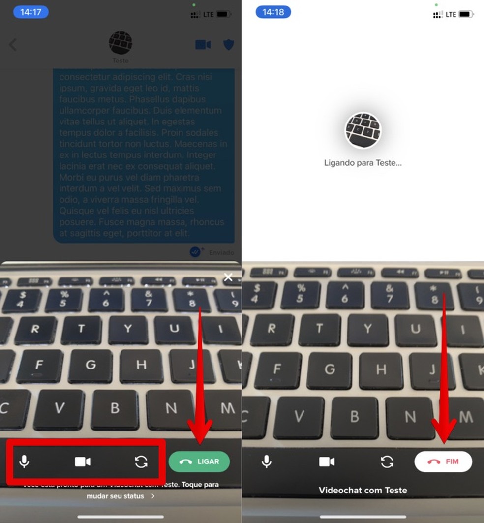 Fazendo chamada de vídeo no Tinder — Foto: Reprodução/Helito Beggiora