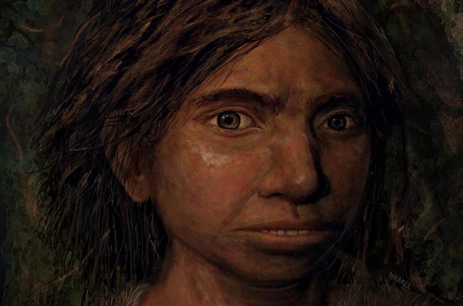Reconstrução digital do rosto da fêmea, que viveu há mais de 100 mil anos