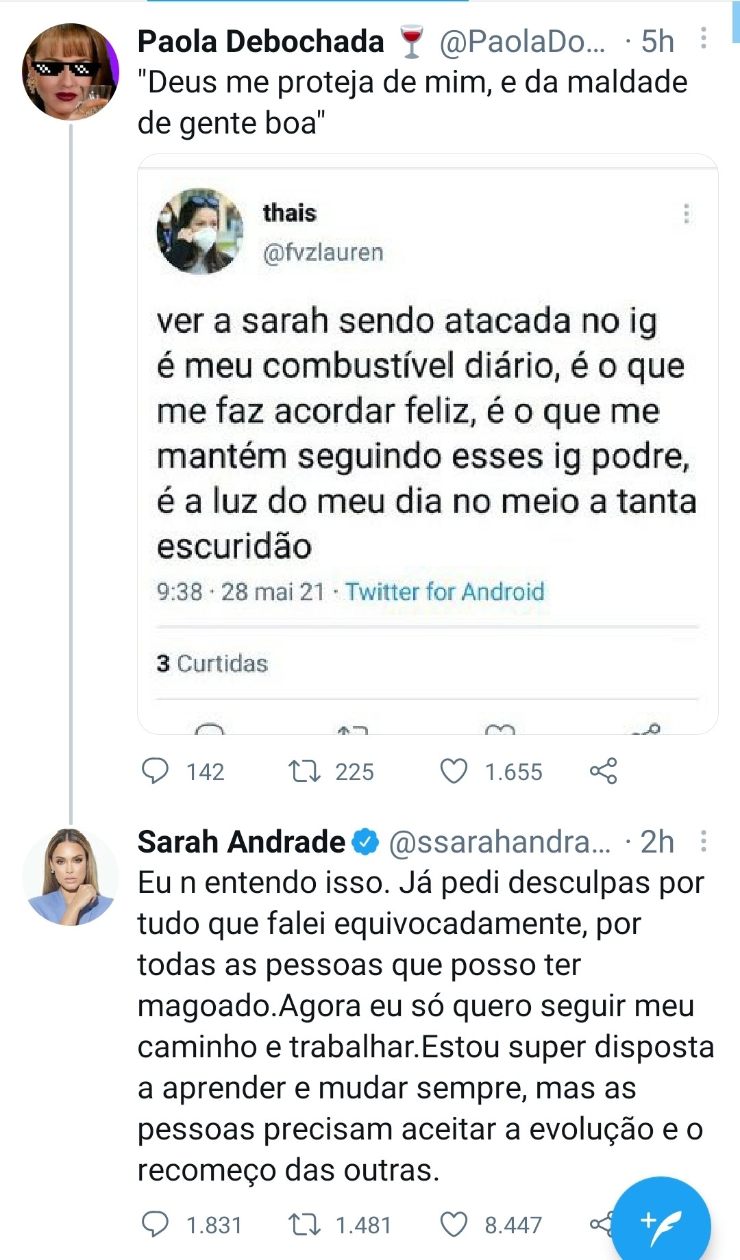 Sarah responde ataque no Twitter  (Foto: Reprodução / Instagram )