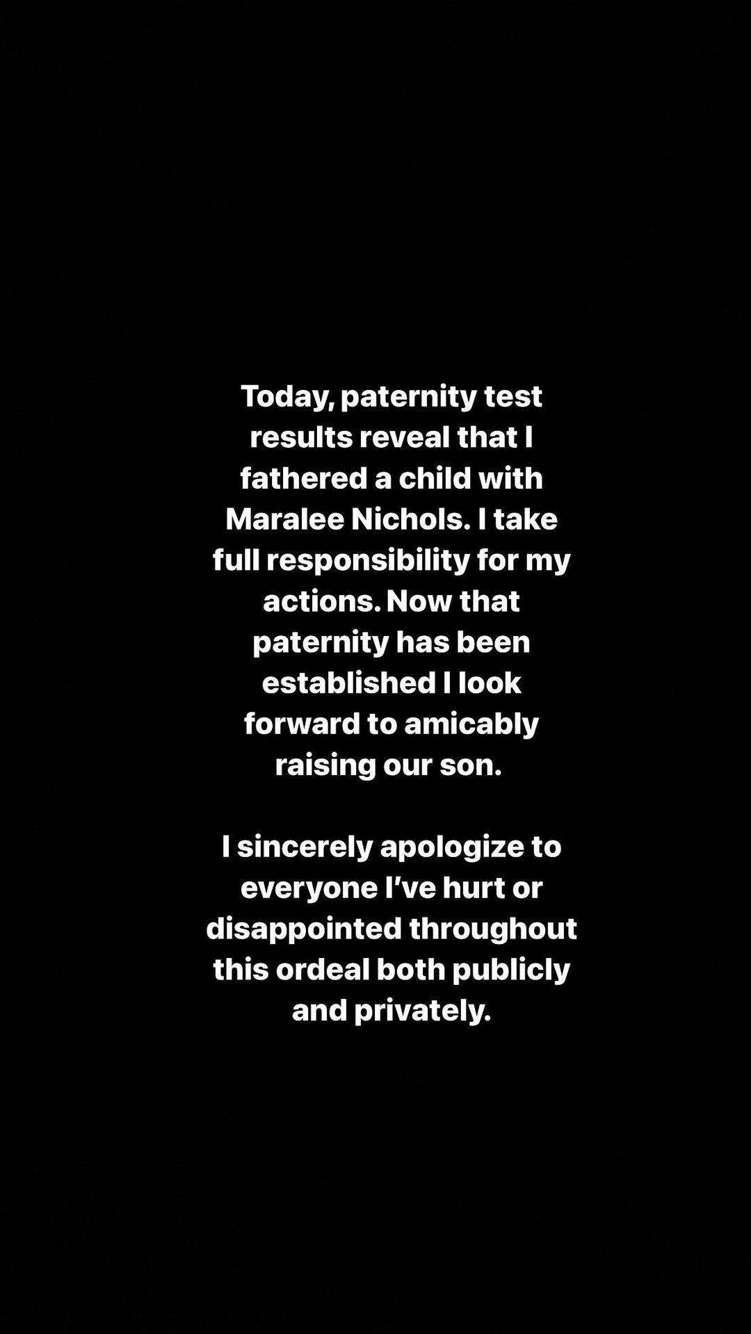 Tristan Thompson pede desculpas após teste de paternidade (Foto: Reprodução/Instagram)