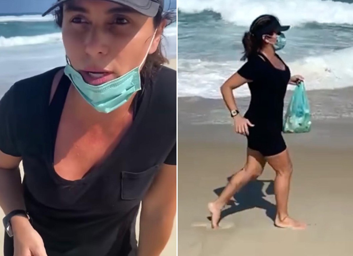 Giovanna Antonelli recolhe lixo durante corridas na praia (Foto: Reprodução/Instagram)