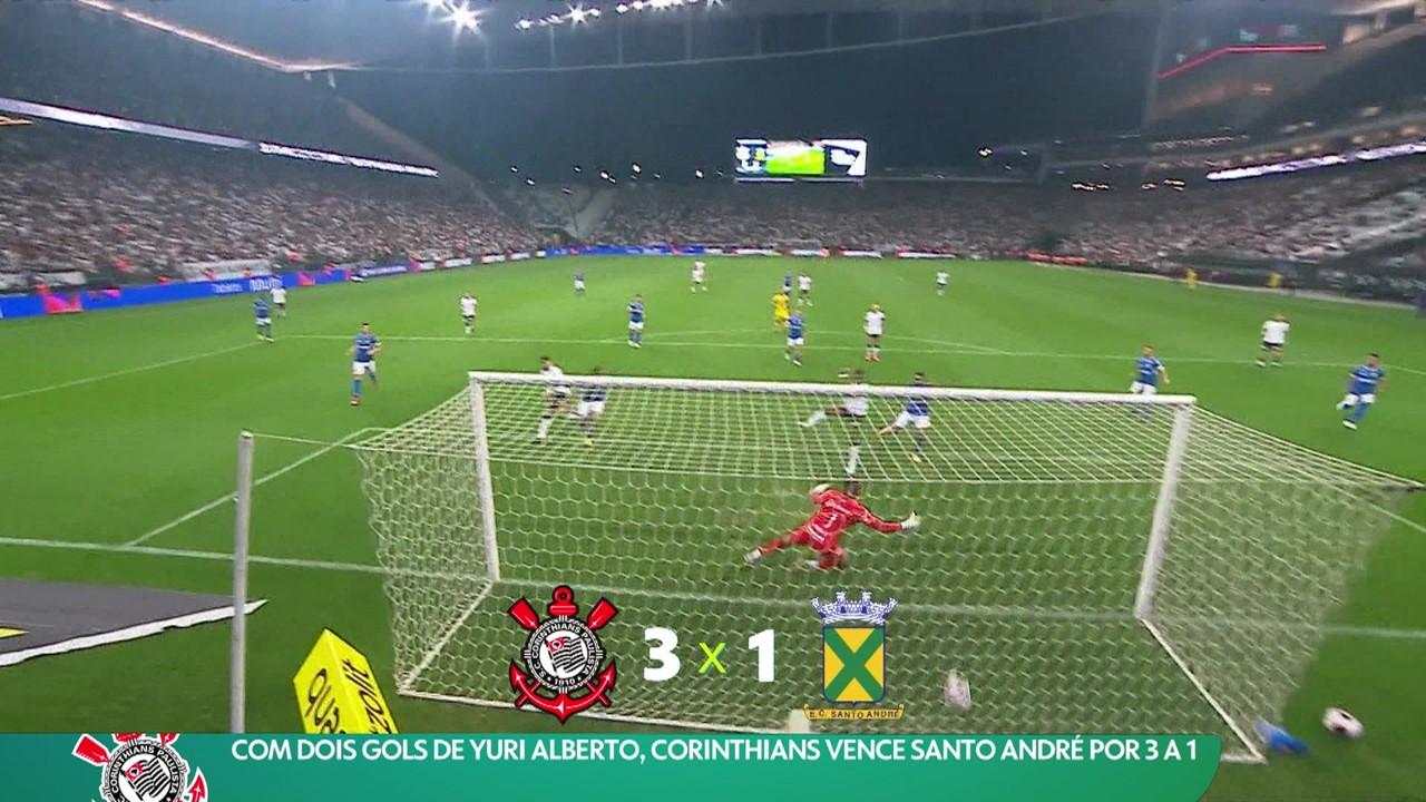 Com dois gols de Yuri Alberto, Corinthians vence Santo André por 3 a 1