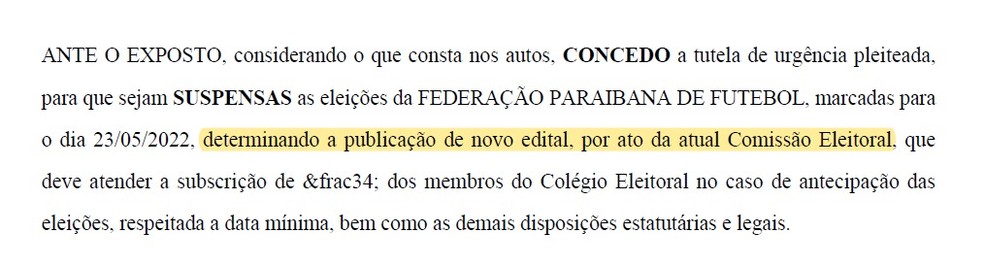 Juiz suspende eleições, mas mantém Comissão Eleitoral que já havia sido designada para comandar o processo — Foto: Reprodução/TJ-PB