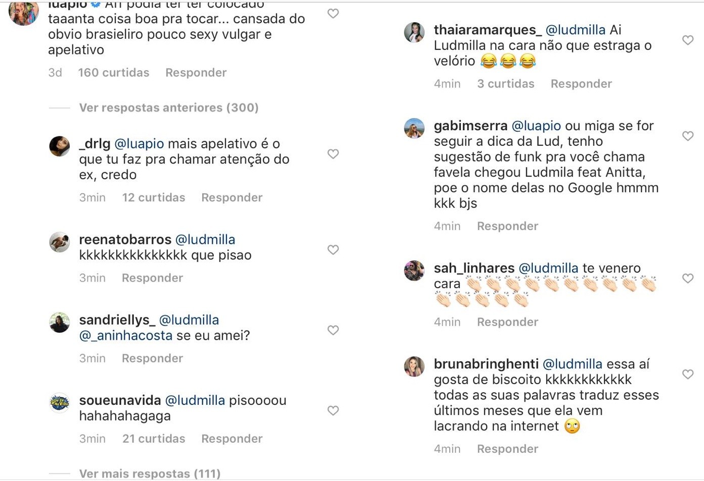 Comentários sobre Luana Piovani e Ludmilla (Foto: Reprodução/Instagram)