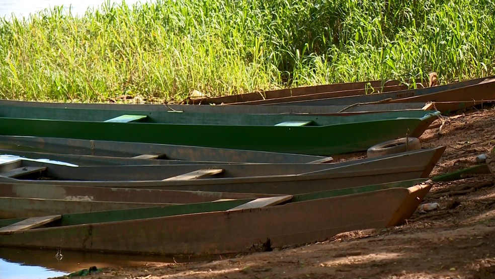 Barcos parados após desastre ambiental no Rio Doce, no Espírito Santo (Foto: Raphael Verly/ TV Gazeta)