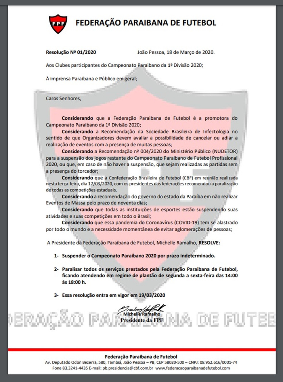 Campeonato Paraibano foi suspenso por tempo indeterminado � Foto: Divulga��o / FPF-PB