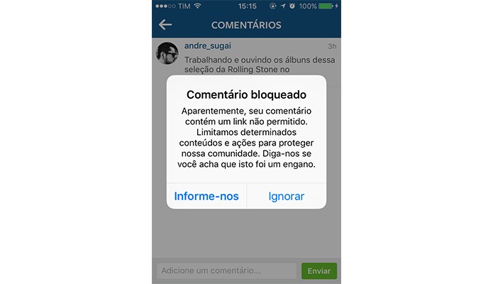 Links bloqueados no Instagram (Foto: Reprodução/André Sugai)