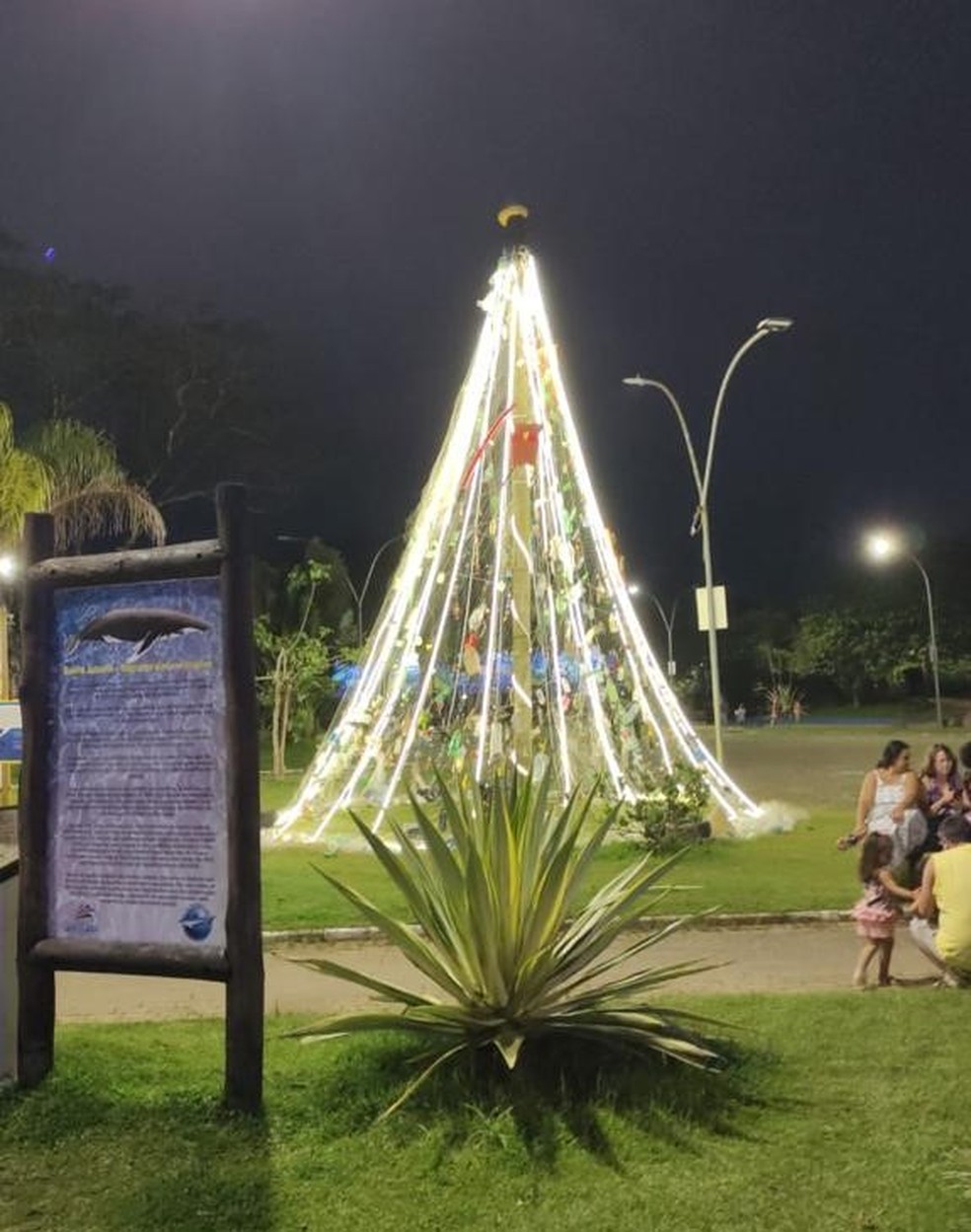 Entidades inauguram árvore de Natal em Ubatuba com lixo recolhido das praias da cidade — Foto: Divulgação/Instituto Argonauta