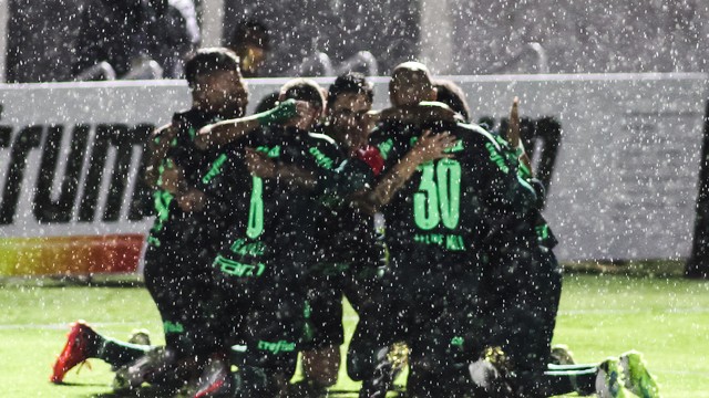 Palmeirenses comemoram gol contra o Bragantino