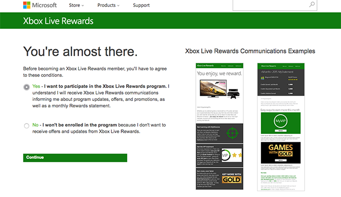 Confirme sua inscrição no Xbox Live Rewards (Foto: Reprodução/Murilo Molina)