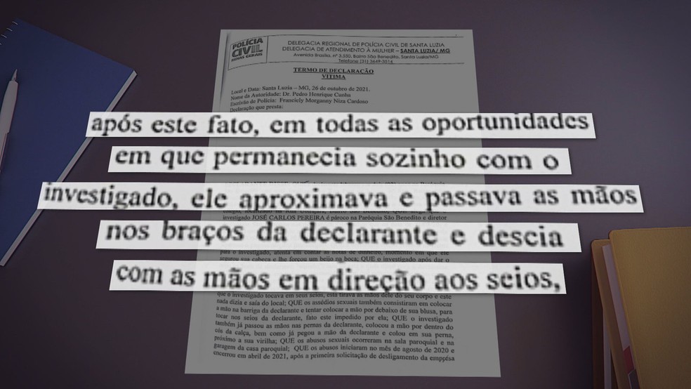 Mulher afirma que padre passava mão nos seios dela sempre que estavam sozinhos — Foto: Reprodução/TV Globo