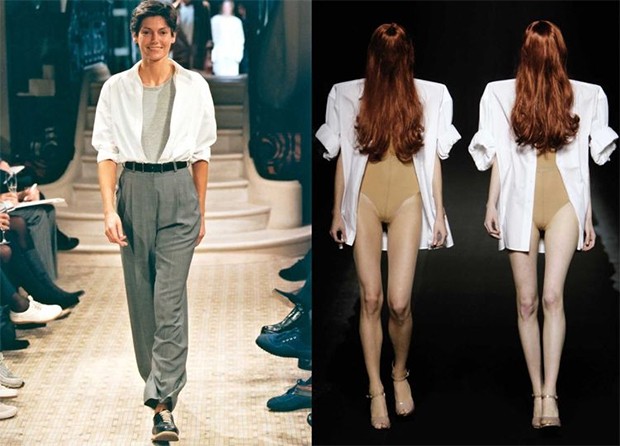 Right, Martin Margiela for Hermès S/S 1999; left, Maison Martin Margiela S/S 2009; (Foto: STUDIO DES FLEURS (LEFT); GIOVANNI GIANNONI (RIGHT))