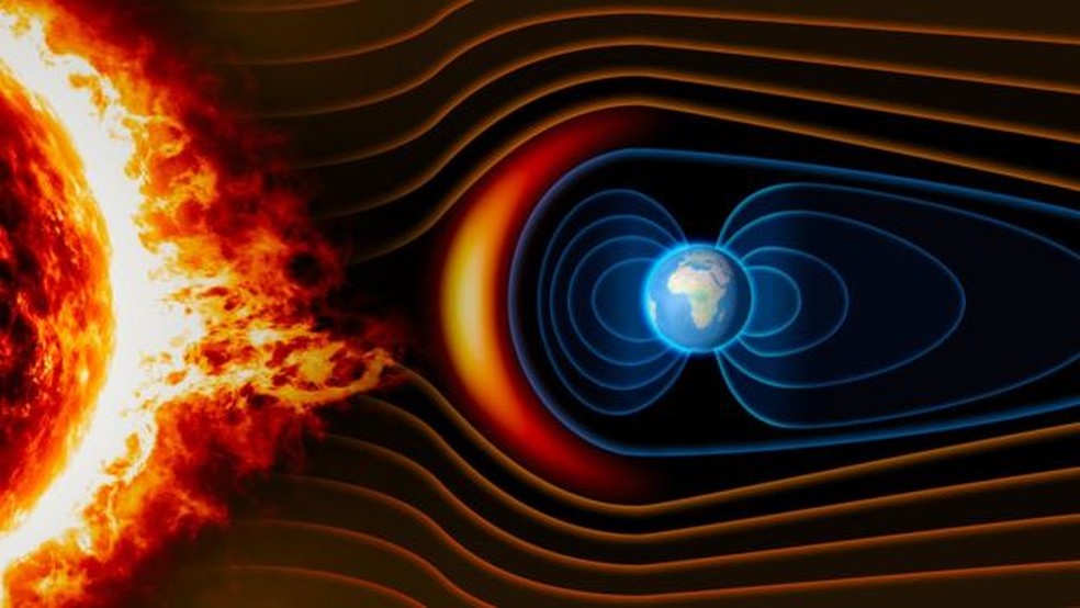 O campo magnético da Terra a protege dos perigosos ventos solares. — Foto: Getty Images/BBC