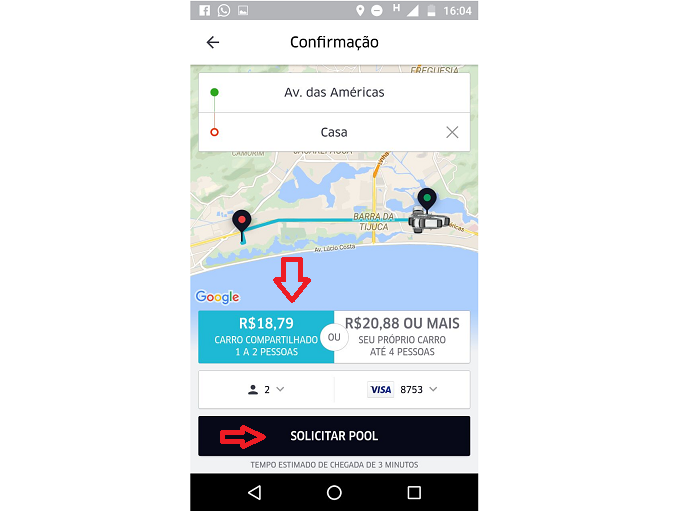 Solicitando um UberPool (Foto: Reprodução/AlineJesus)