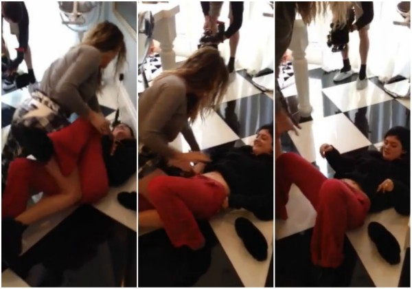 Cenas da briga falsa entre Khloé Kardashian e Kylie Jenner. (Foto: Reprodução)