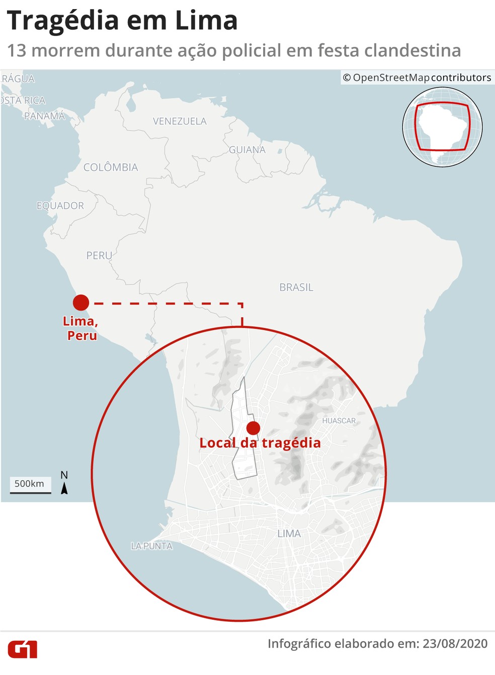 Mapa ilustra localização da tragédia em Lima — Foto: Arte G1