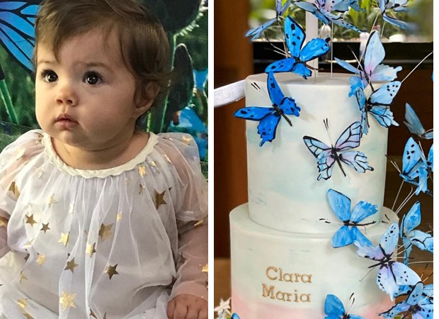 Clara Maria e seu bolo de aniversário (Foto: Reprodução Twitter e Reprodução Instagram)