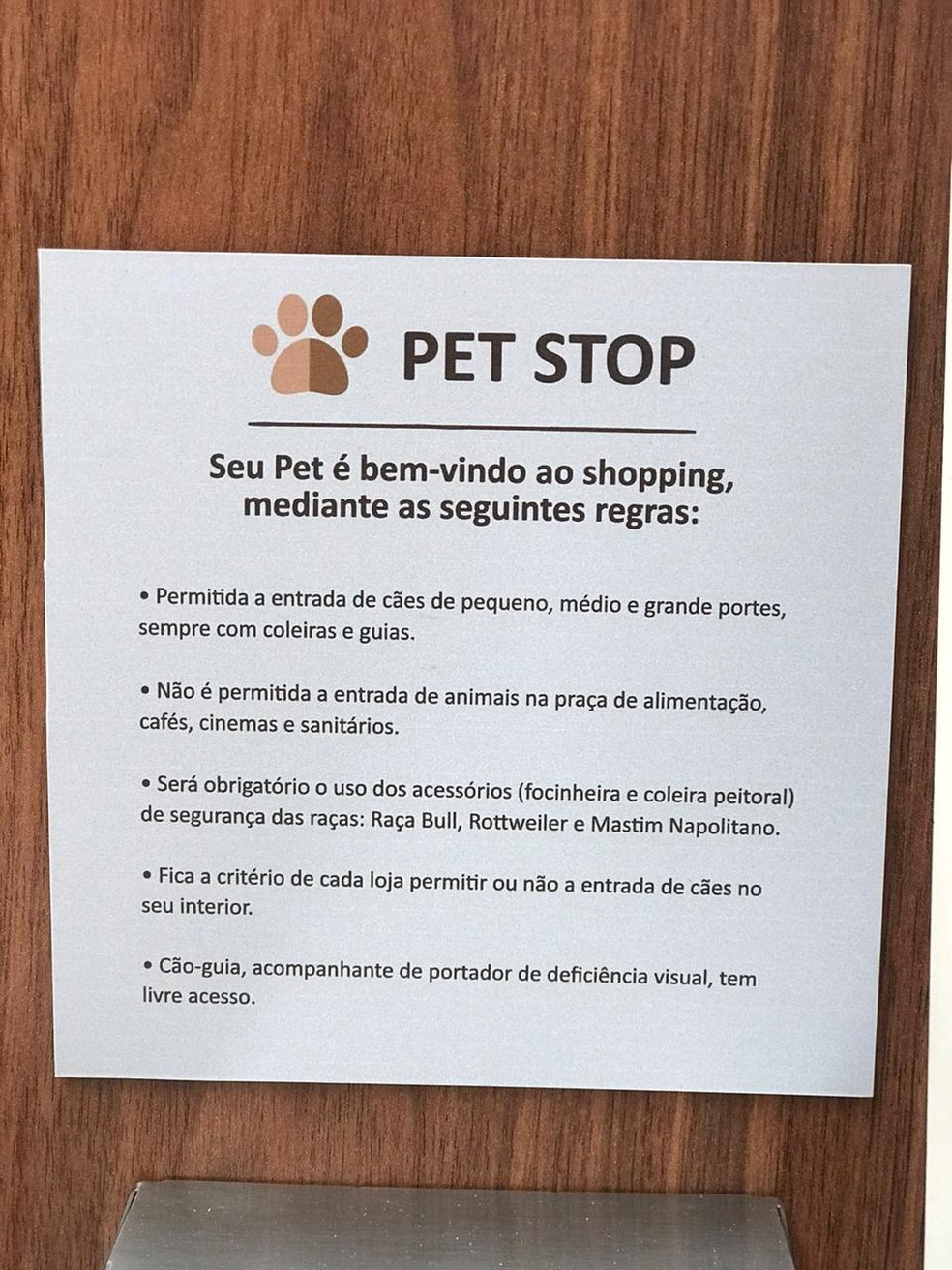 Regras do Pet Stop, no Independência Shopping — Foto: Independência Shopping/Reprodução