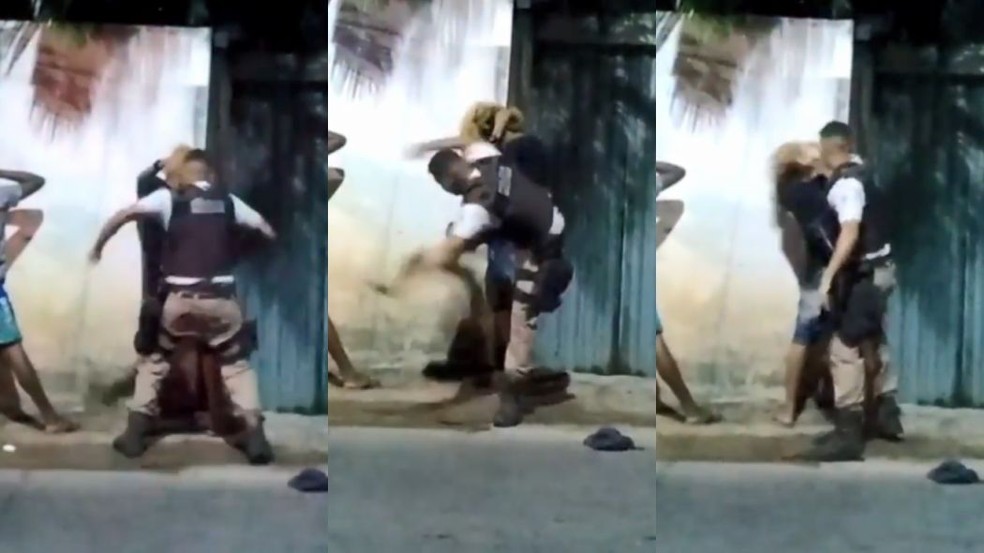 Moradores registram agressão policial a jovem no subúrbio de Salvador — Foto: Reprodução/Redes sociais